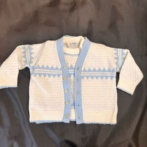 Vintage Baby blue and cream Twin set short sleeve sweater/cardigan size 18 mths